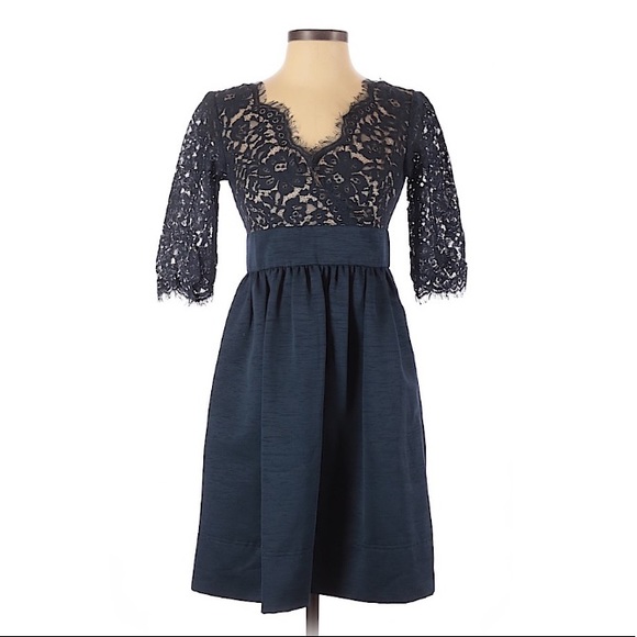 Eliza J Navy Quarter Sleeves Lace Cocktail Dress 2 - Picture 3 of 14